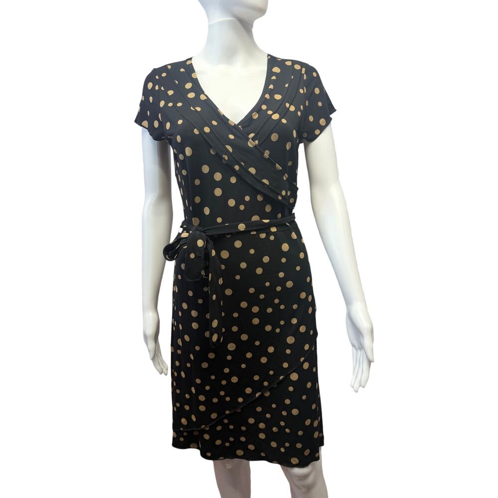 1990s vintage Gap Womens Black Tan Polka Dot Faux Wrap Sheath Dress Size small